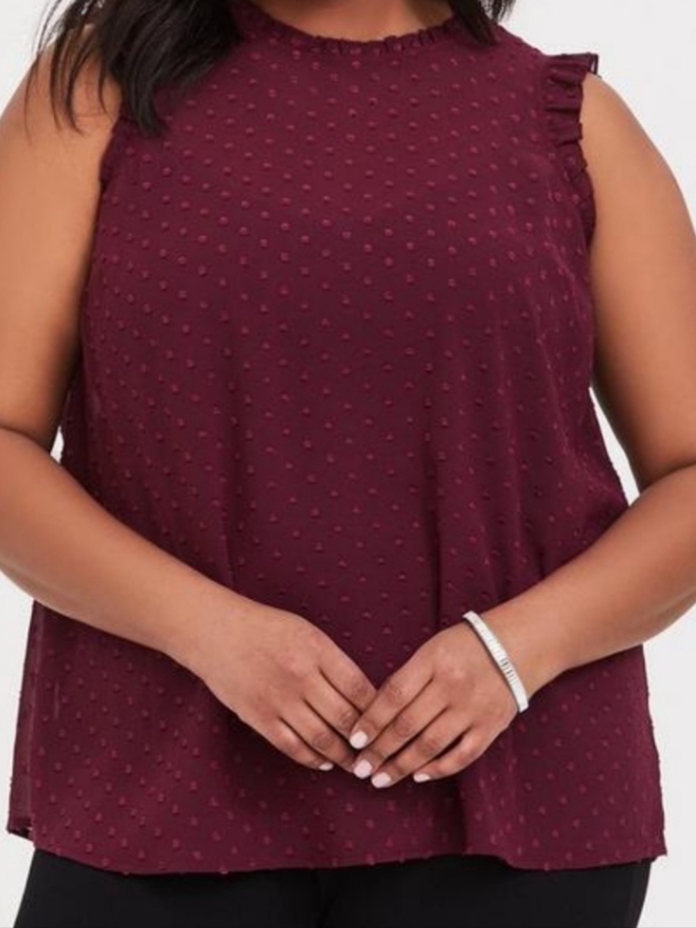 Torrid Burgundy Chiffon Swiss Dot Mock Neck Tank Top